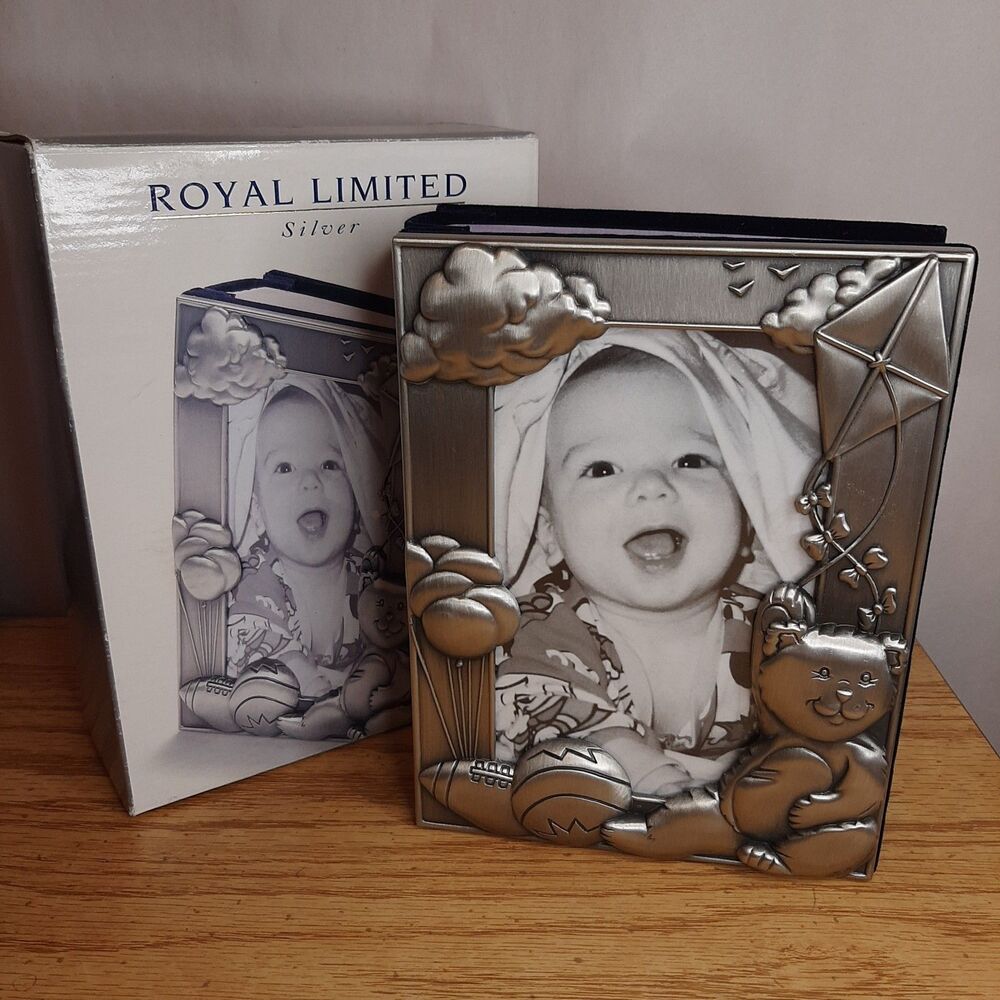 Vtg 1998 Royal Limited Silver Baby Album Frame Holds 80 4x6" Photos in box
